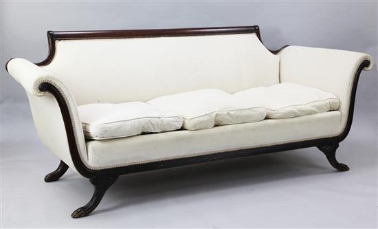 A late Regency mahogany settee, W.6ft 10in. D.2ft 9in. H.2ft 8in.